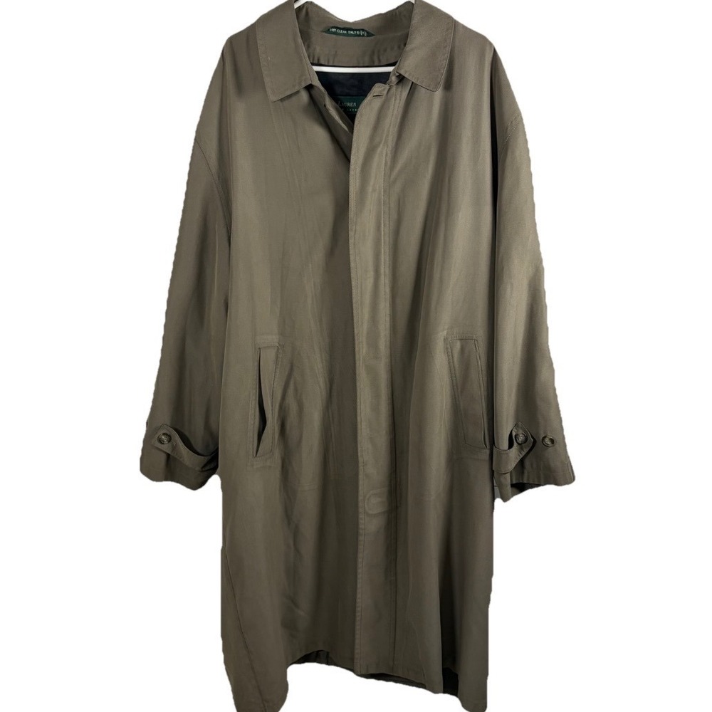 Ralph Lauren Trench Coat Men 48R XL Tan Taupe Overcoat Zip Out Liner Heritage